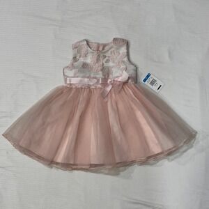 Bonnie Baby Dress Pink Floral Brocade Tulle Size 24 Months Easter Occasion